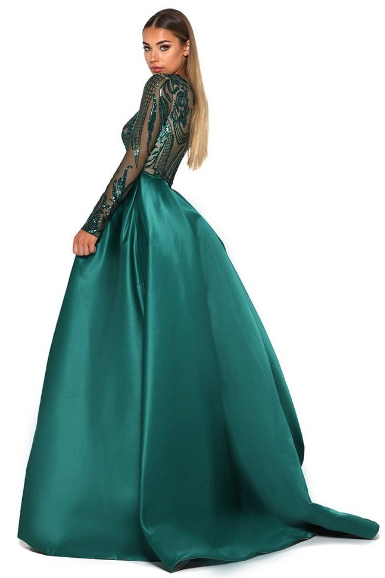 Long Sleeve Gown in Emerald by Portia ...